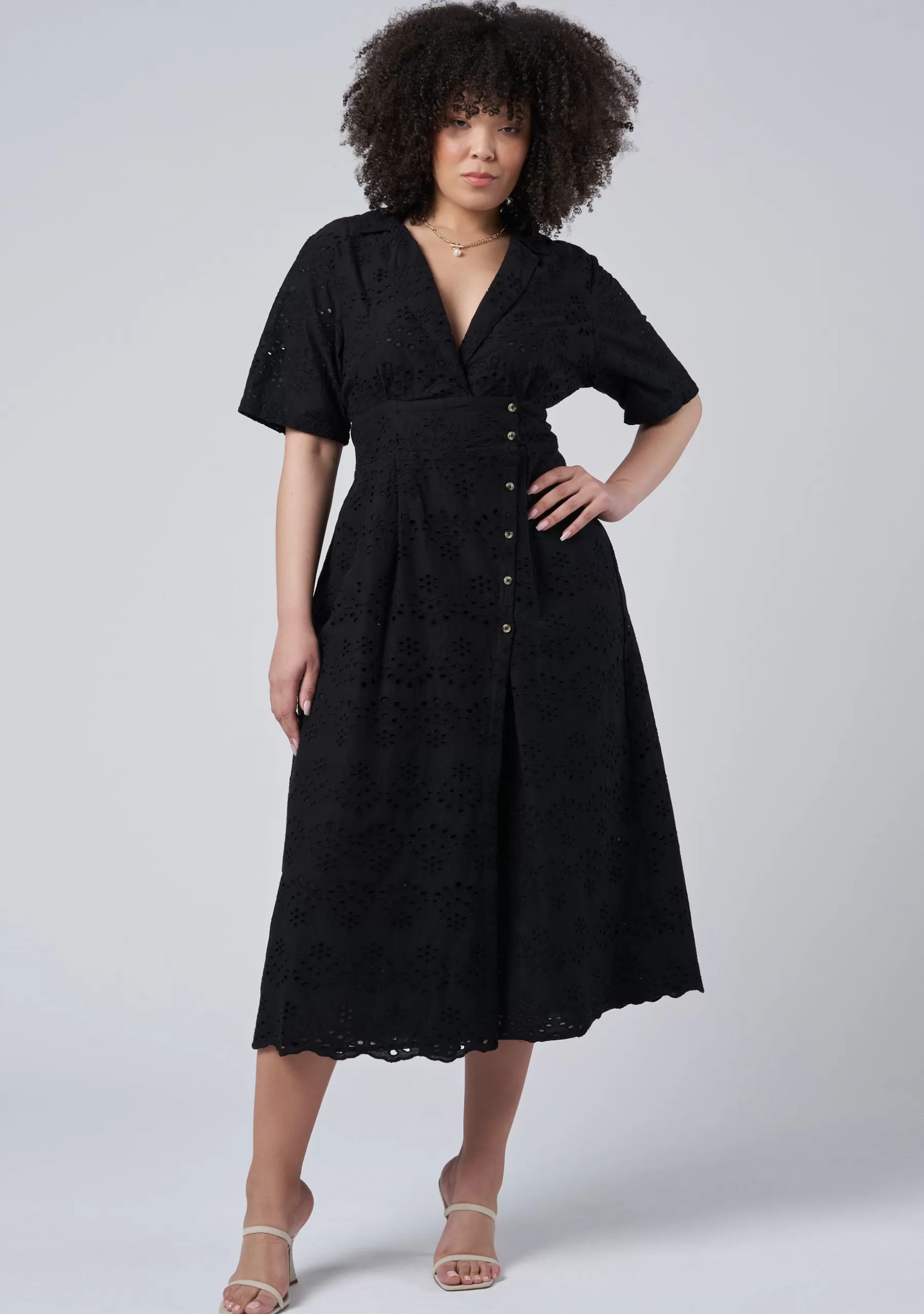 Curve Project Black Dresses | Midi Dresses>Adeline Broderie Midi Dress