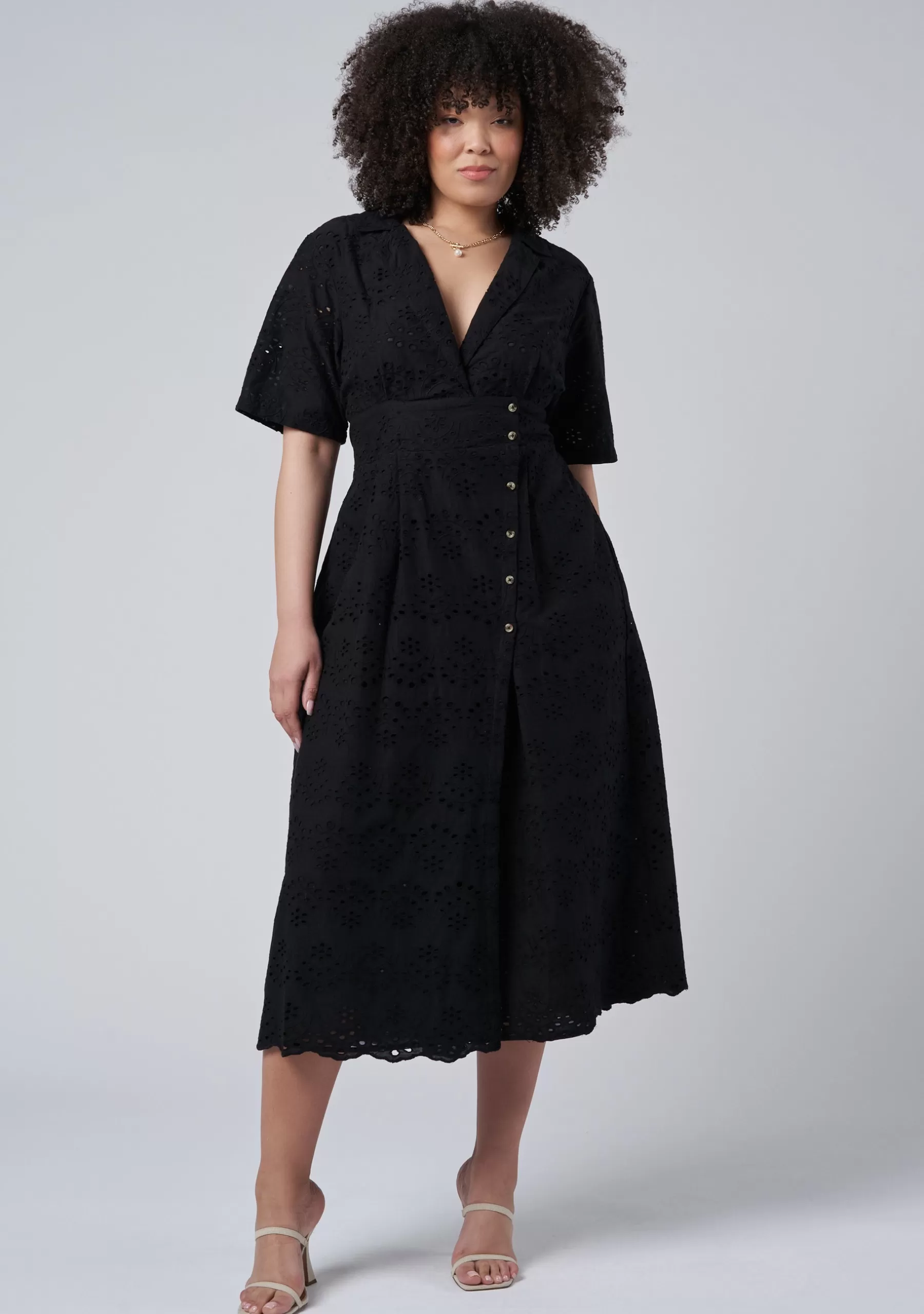 Curve Project Black Dresses | Midi Dresses>Adeline Broderie Midi Dress