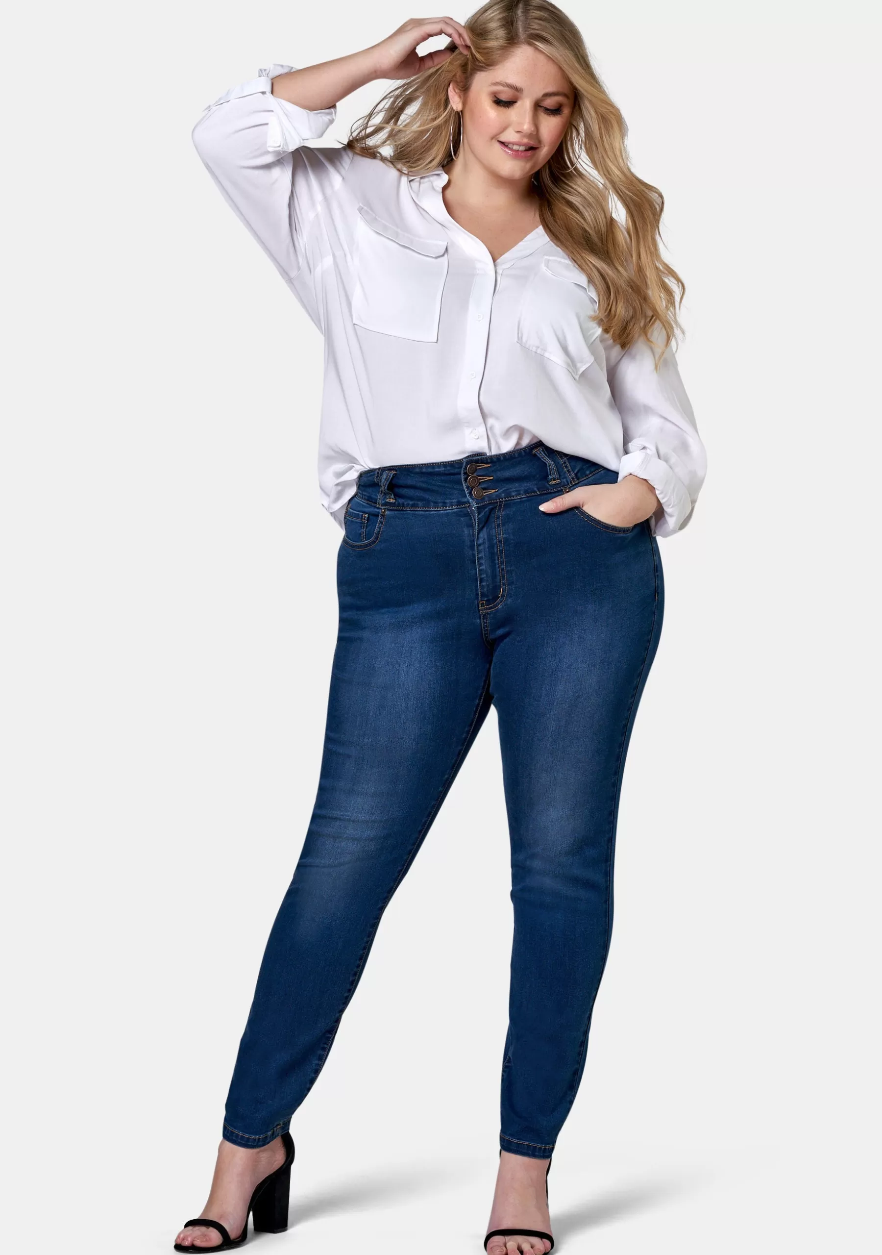 Curve Project Denim | Jeans>Angie 3 Button Skinny Waist Trimmer Jean