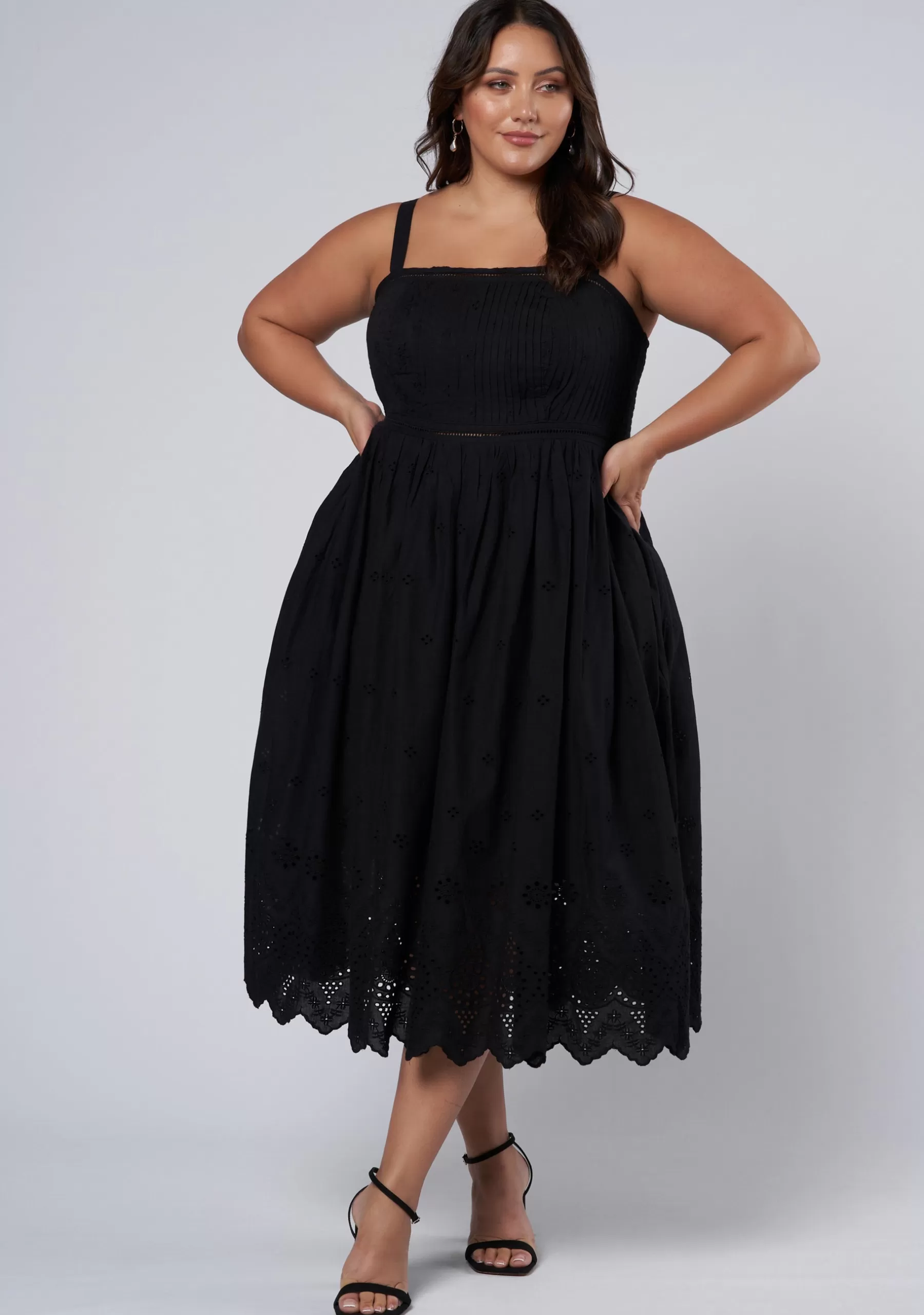 Curve Project Black Dresses | Midi Dresses>Brenna Broderie Midi Dress