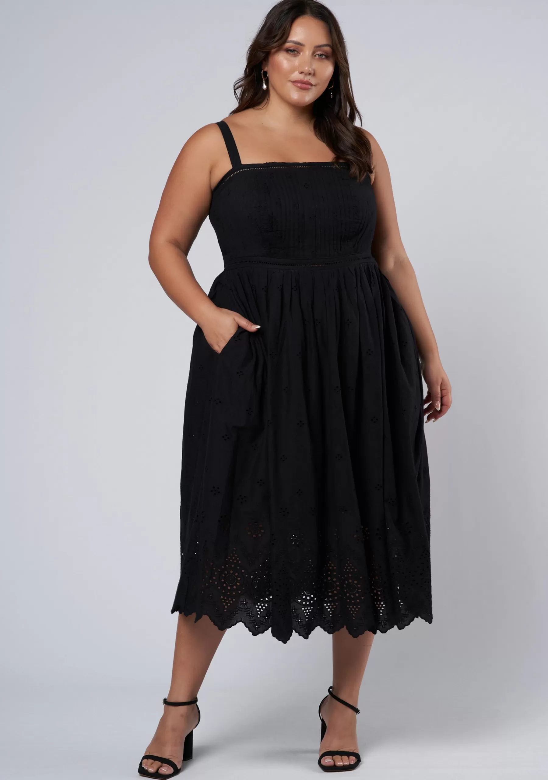 Curve Project Black Dresses | Midi Dresses>Brenna Broderie Midi Dress