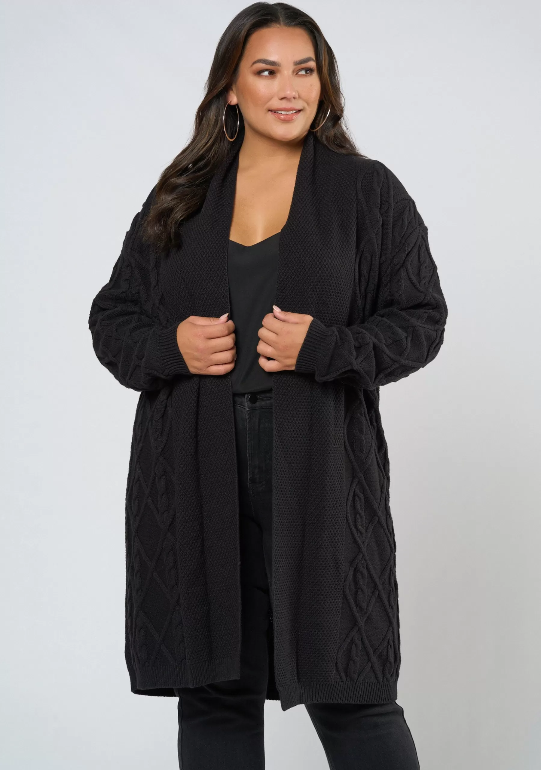 Curve Project Cardigans>Charli Longline Cable Cardigan