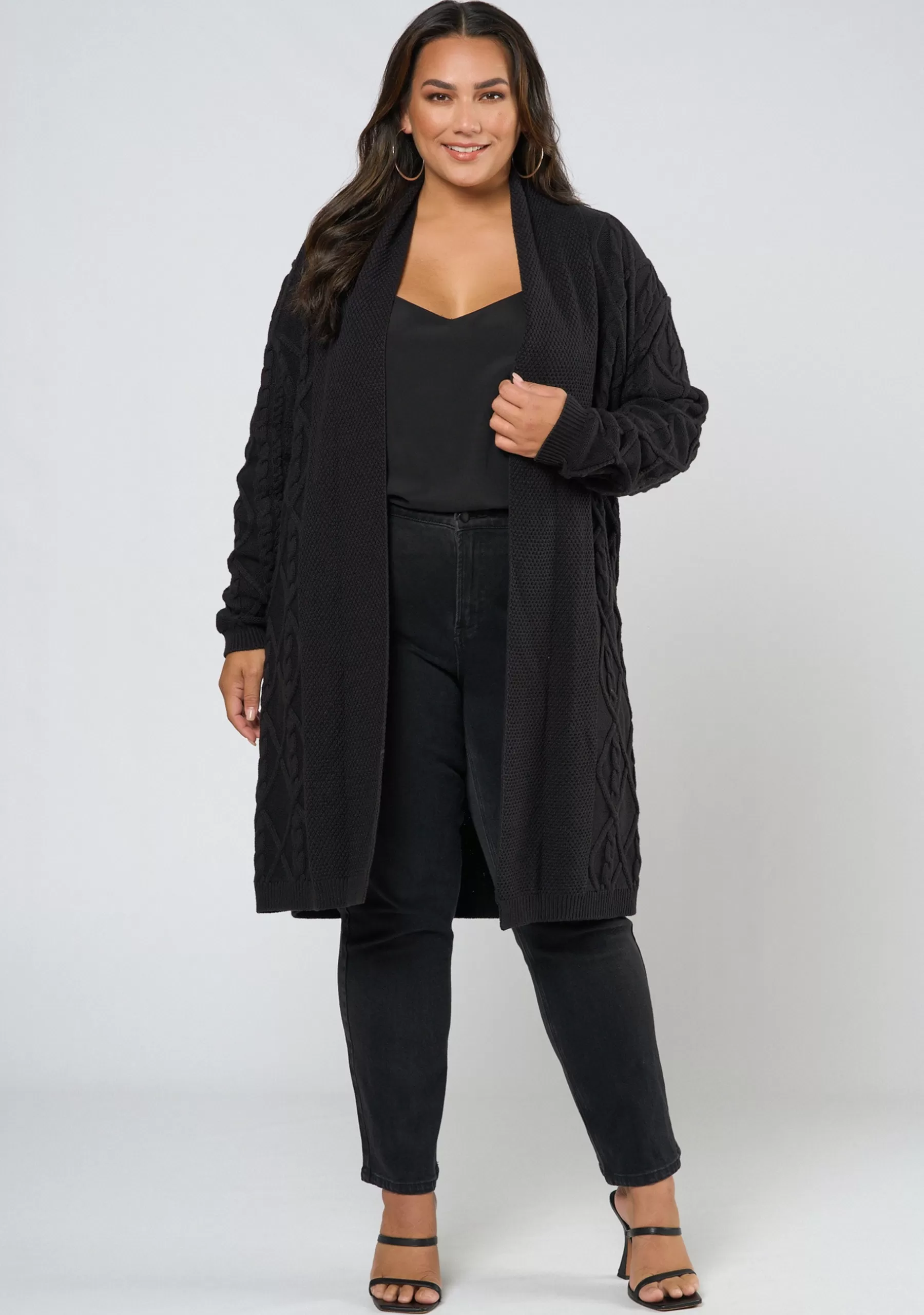 Curve Project Cardigans>Charli Longline Cable Cardigan