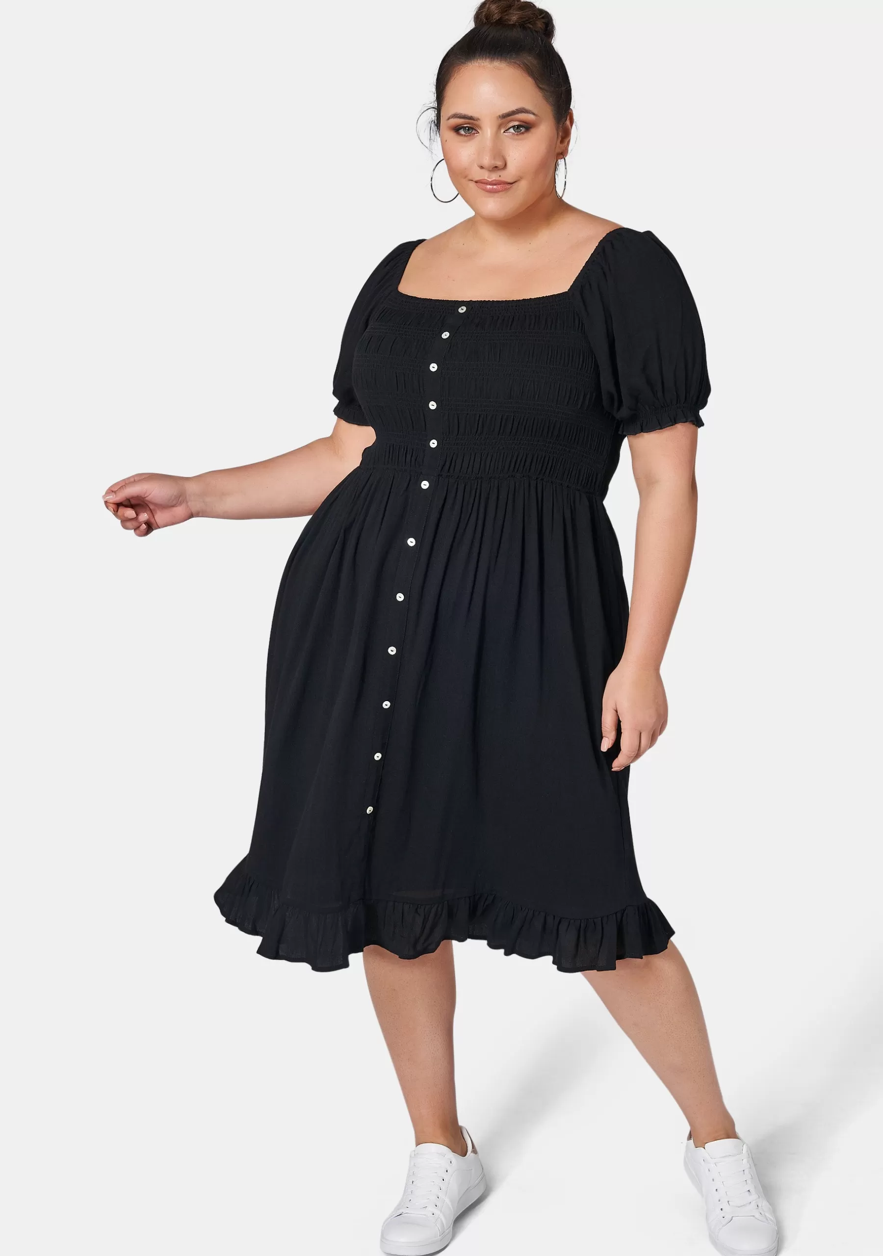 Curve Project Black Dresses | Midi Dresses>Cristine Crinkle Midi Dress