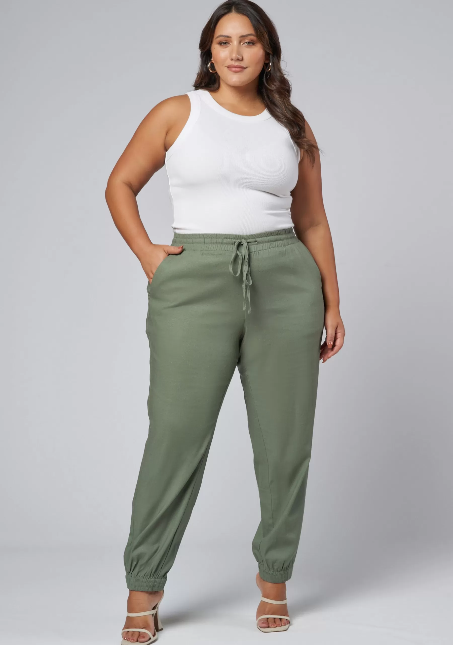 Curve Project Pants>Dani Linen Jogger Pant