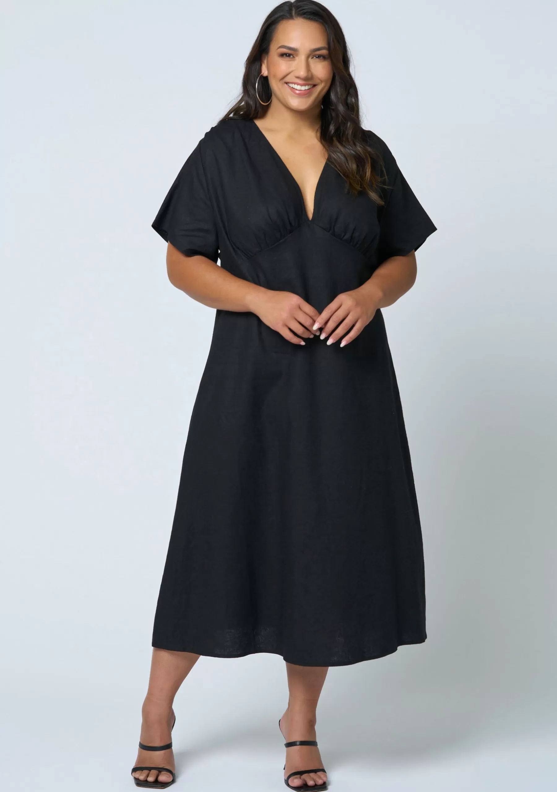 Curve Project Black Dresses | Midi Dresses>Eddie Linen Midi Dress