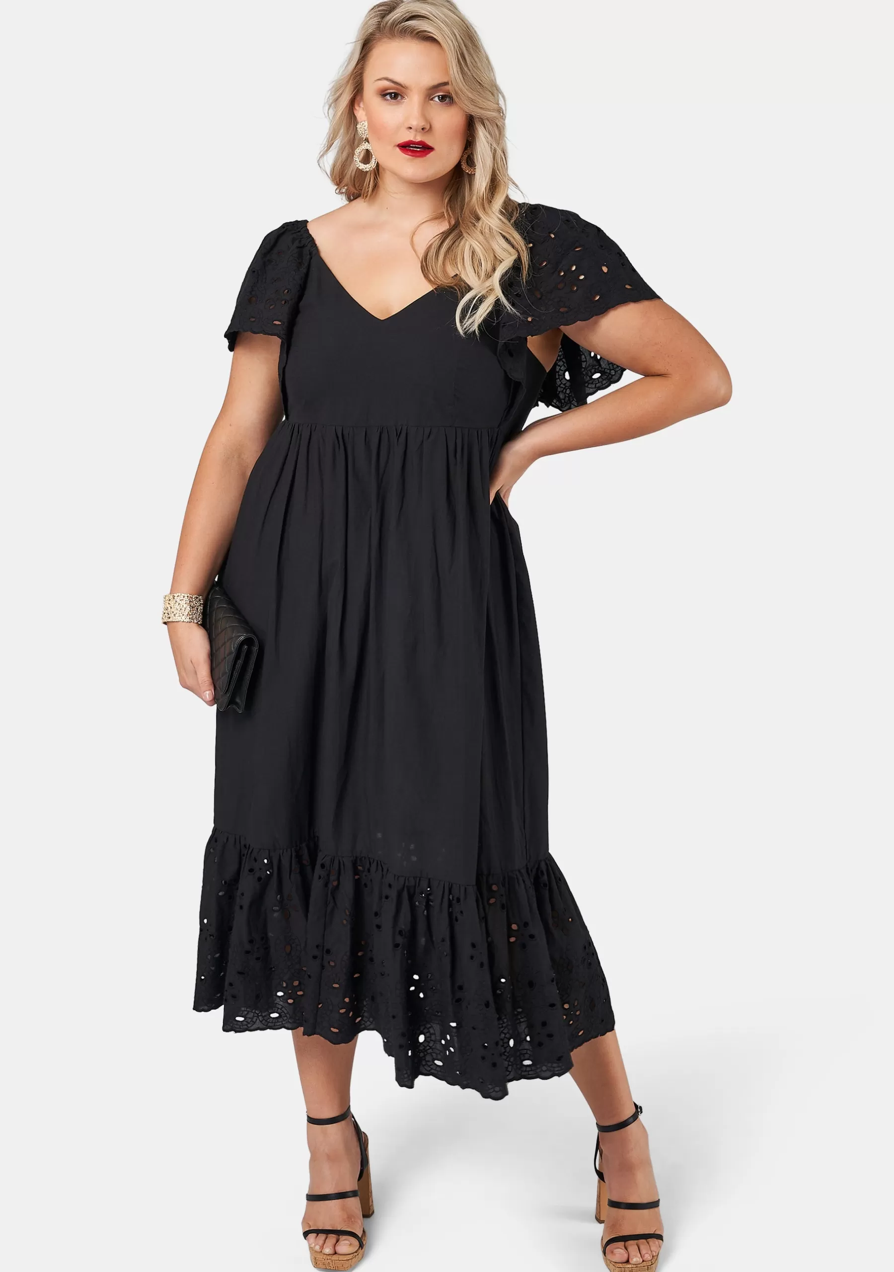 Curve Project Black Dresses | Maxi Dresses>Girlz Broderie Maxi Dress