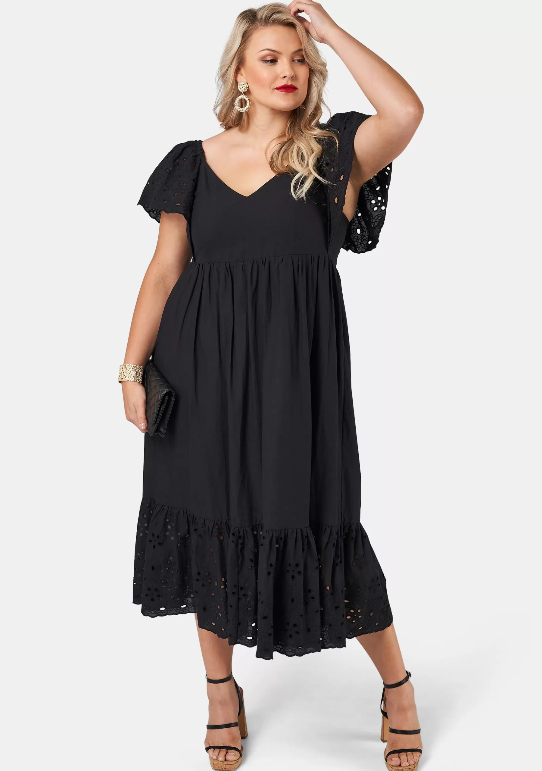 Curve Project Black Dresses | Maxi Dresses>Girlz Broderie Maxi Dress