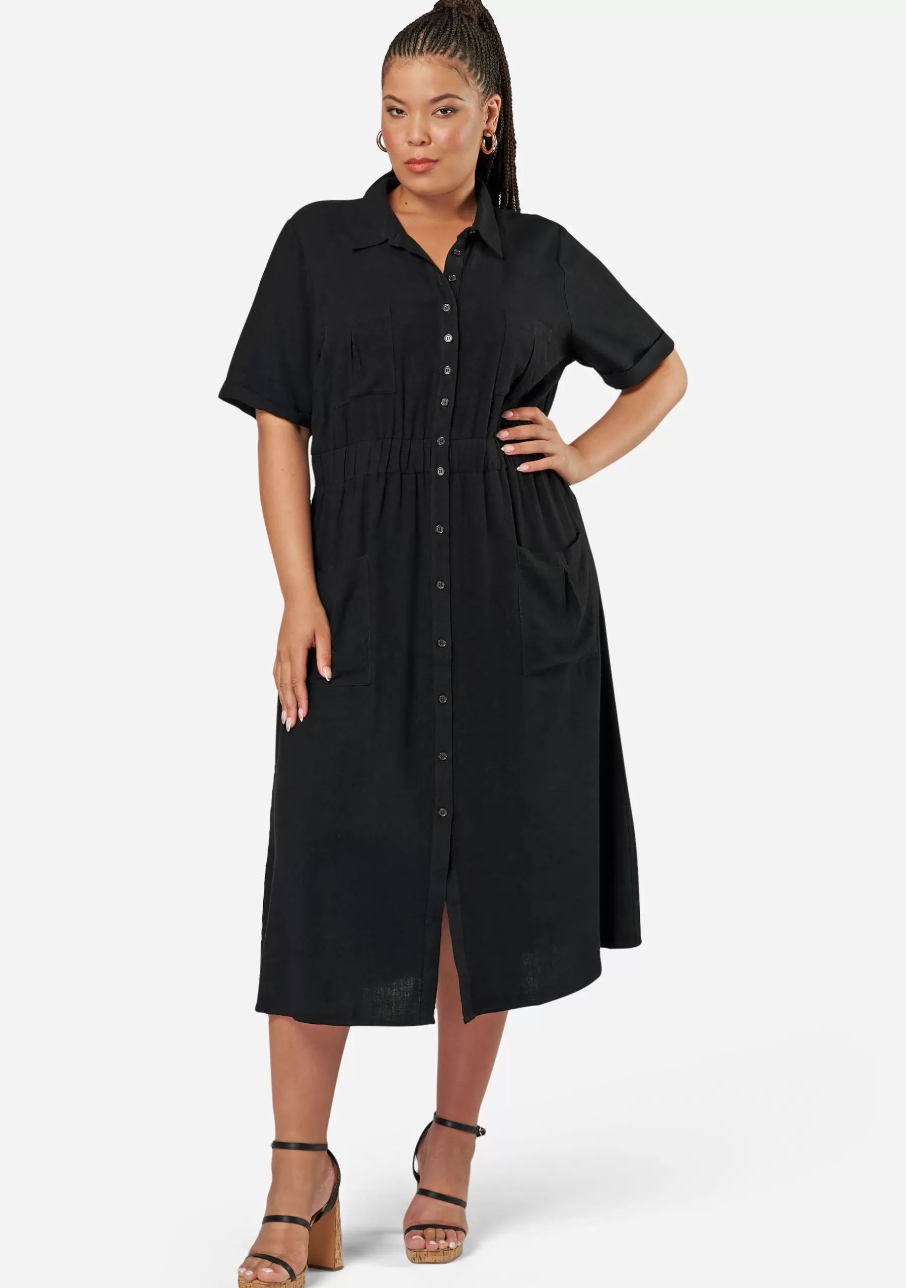 Curve Project Black Dresses | Midi Dresses>Gone Rogue Midi Shirt Dress