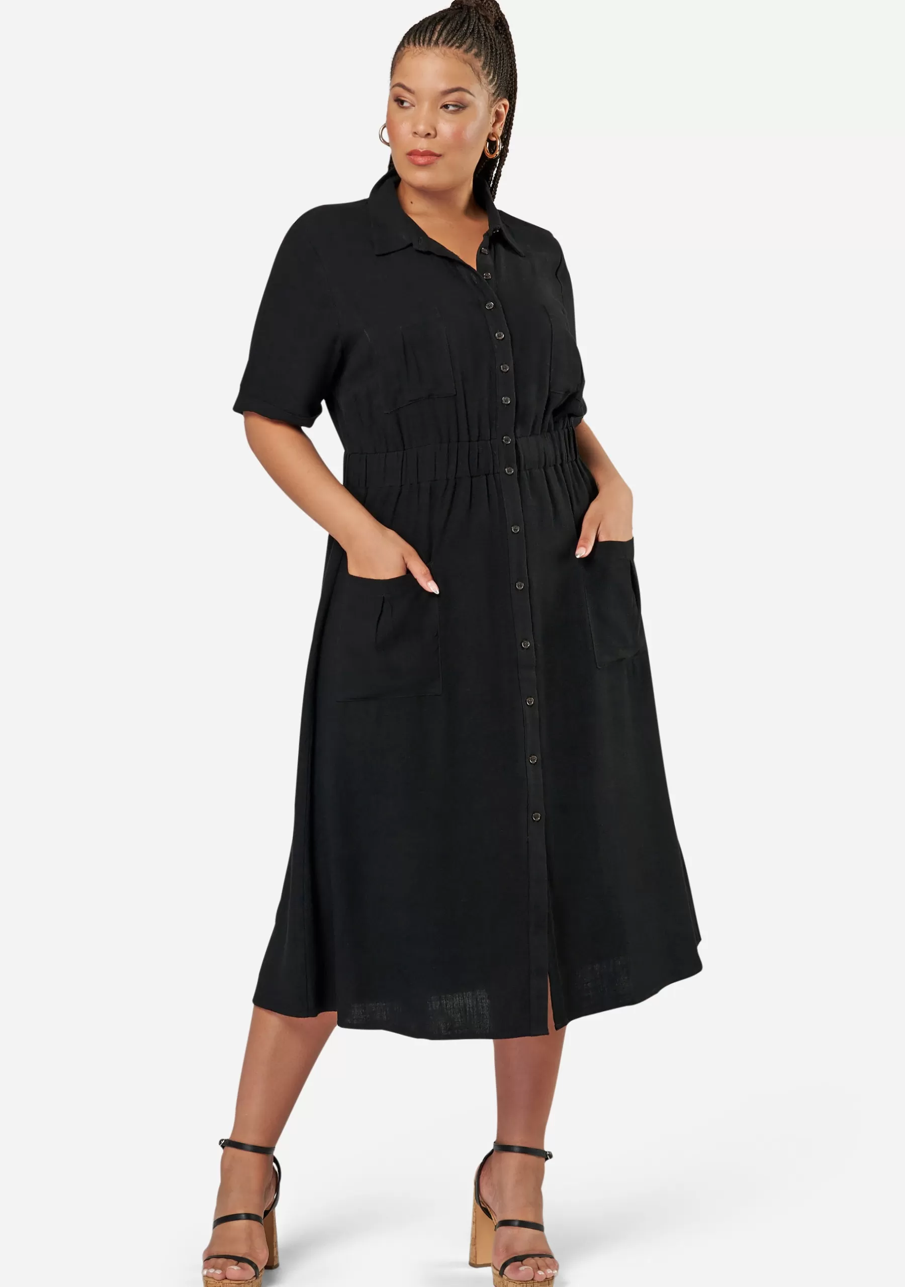 Curve Project Black Dresses | Midi Dresses>Gone Rogue Midi Shirt Dress