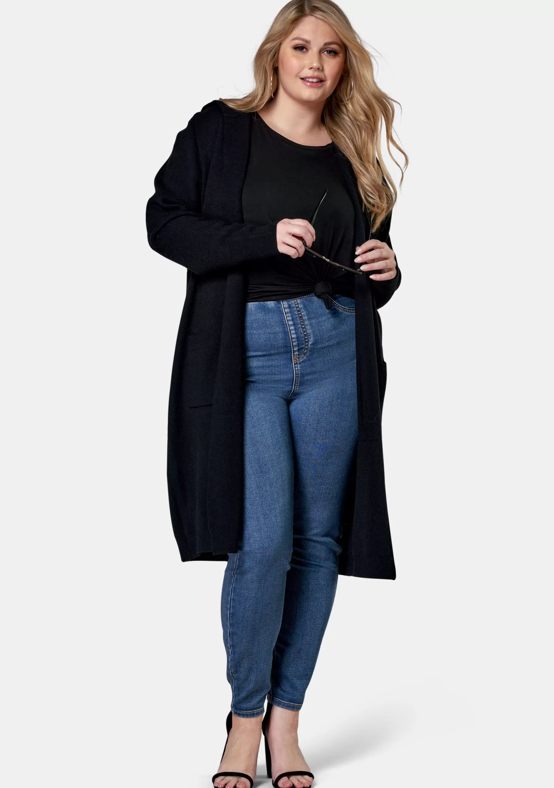 Curve Project Cardigans>Hattie Hooded Longline Cardi