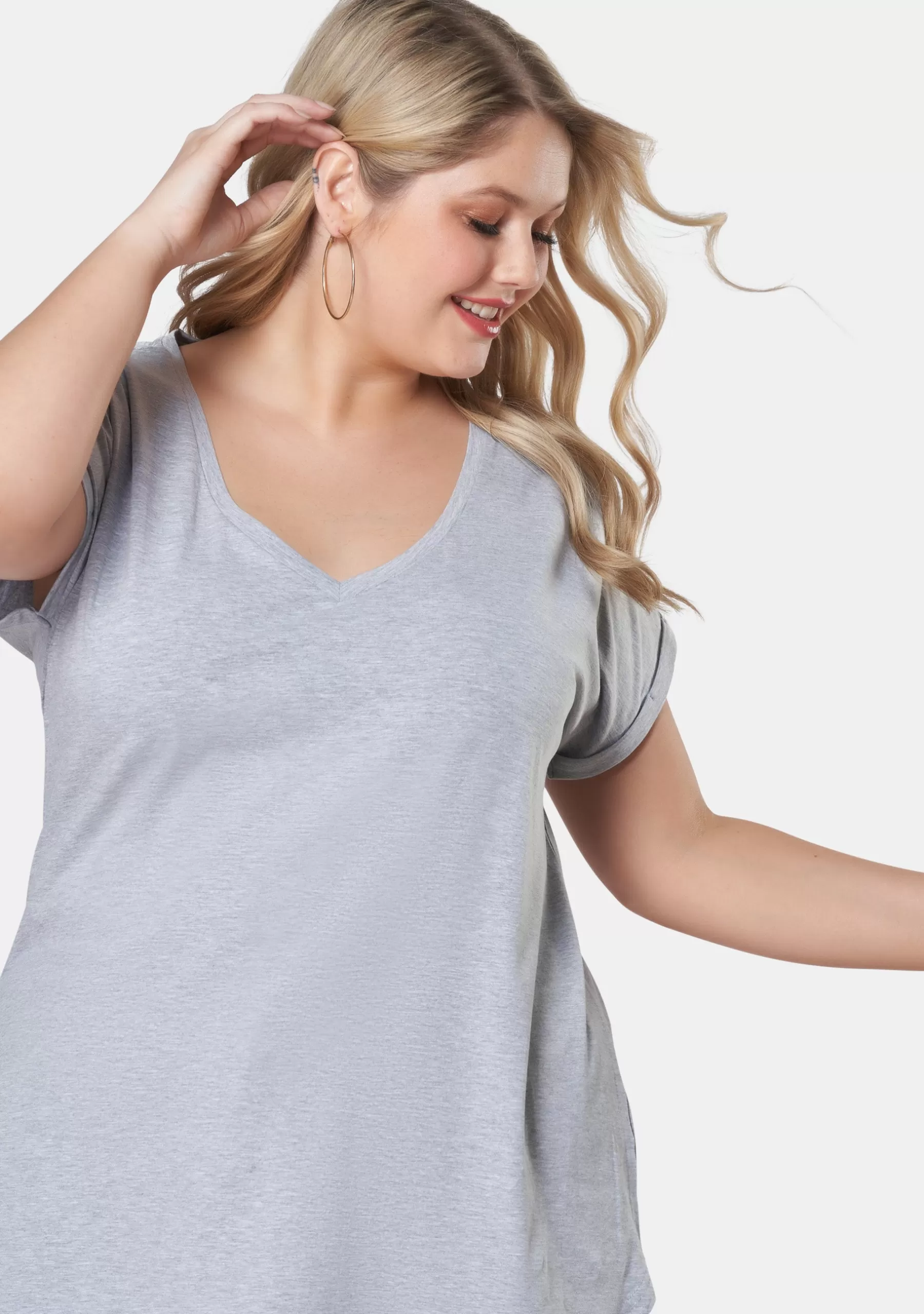 Curve Project T-Shirts>Jacinta Longline V Neck Tee