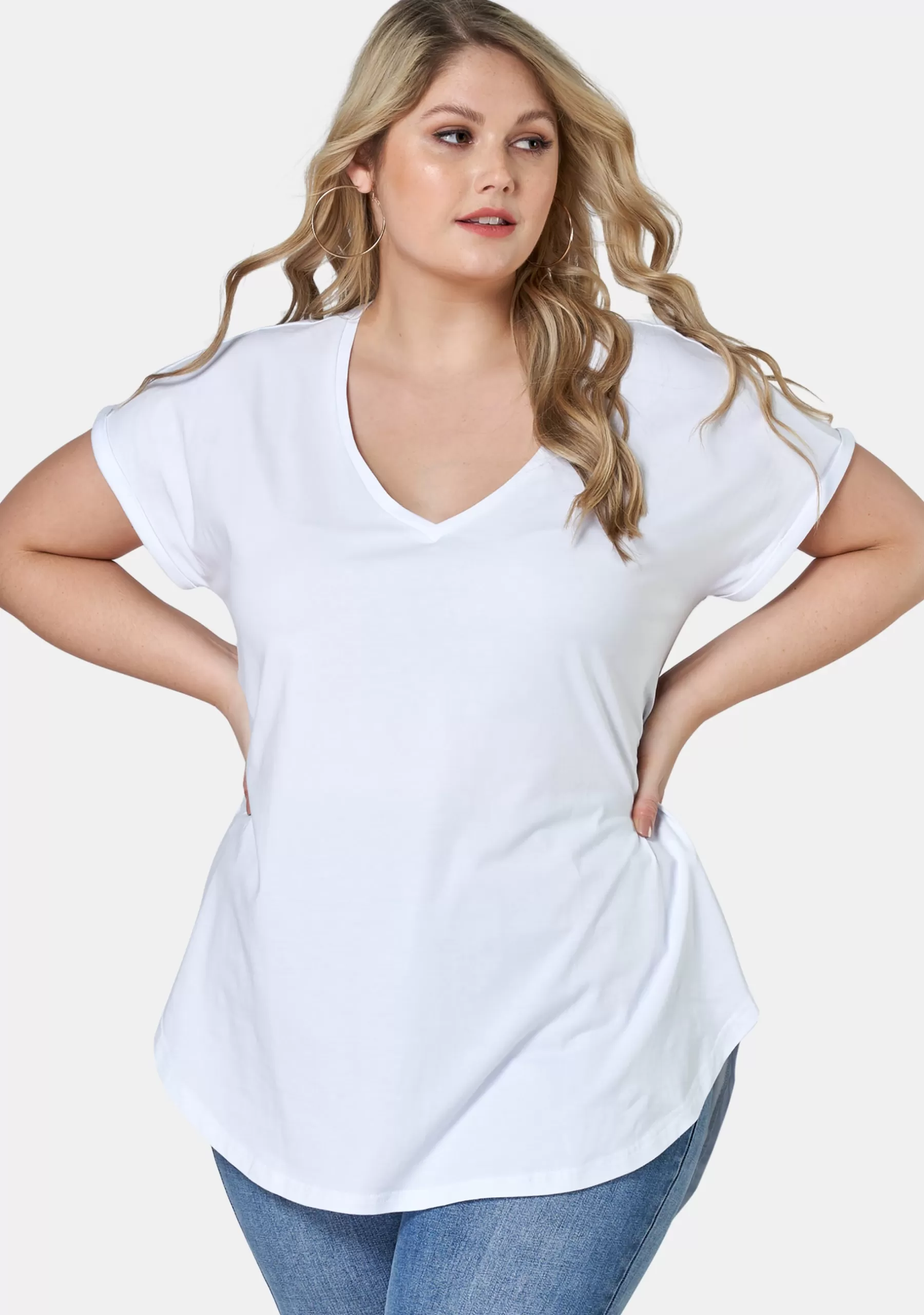 Curve Project T-Shirts>Jacinta Longline V Neck Tee