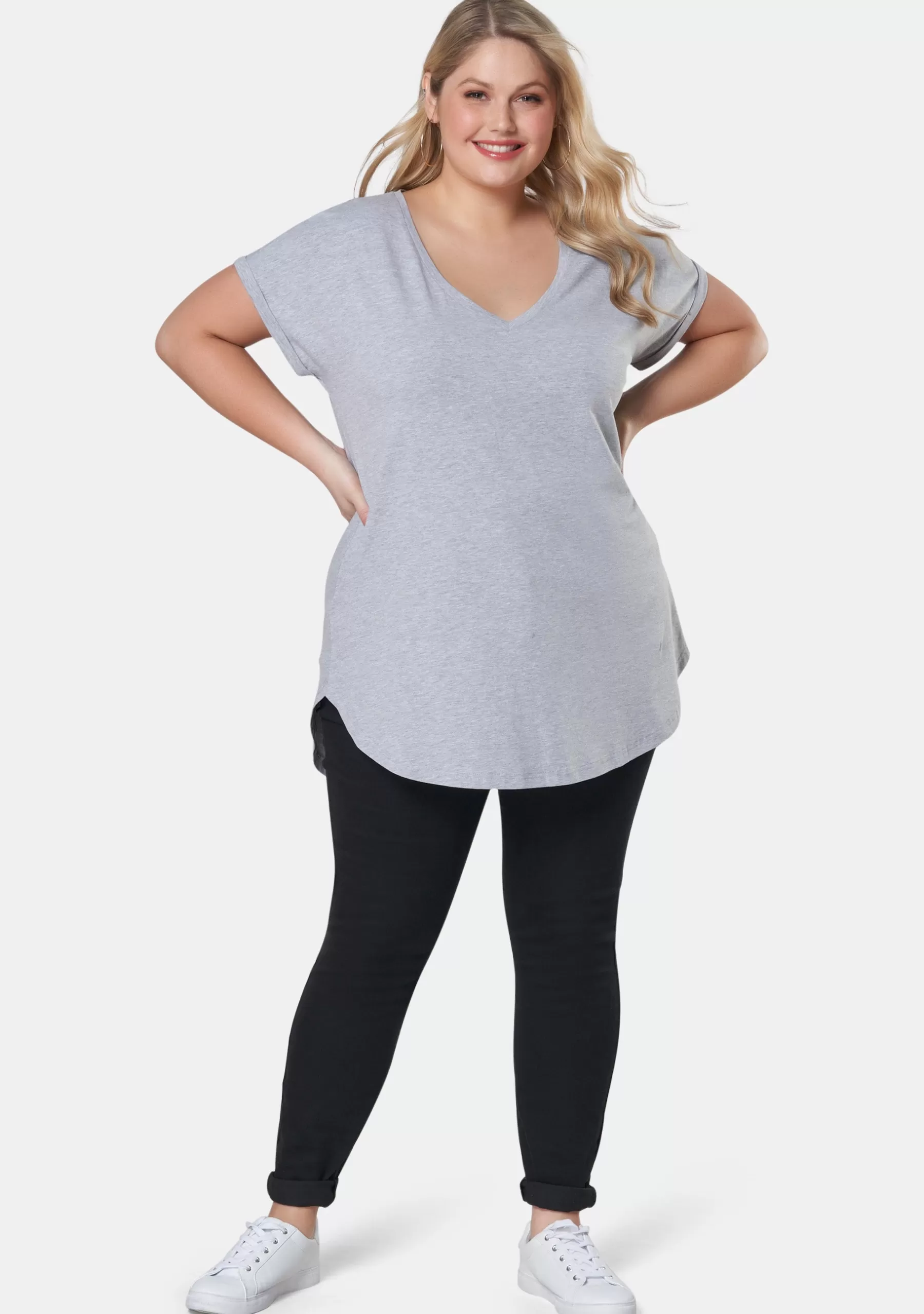 Curve Project T-Shirts>Jacinta Longline V Neck Tee