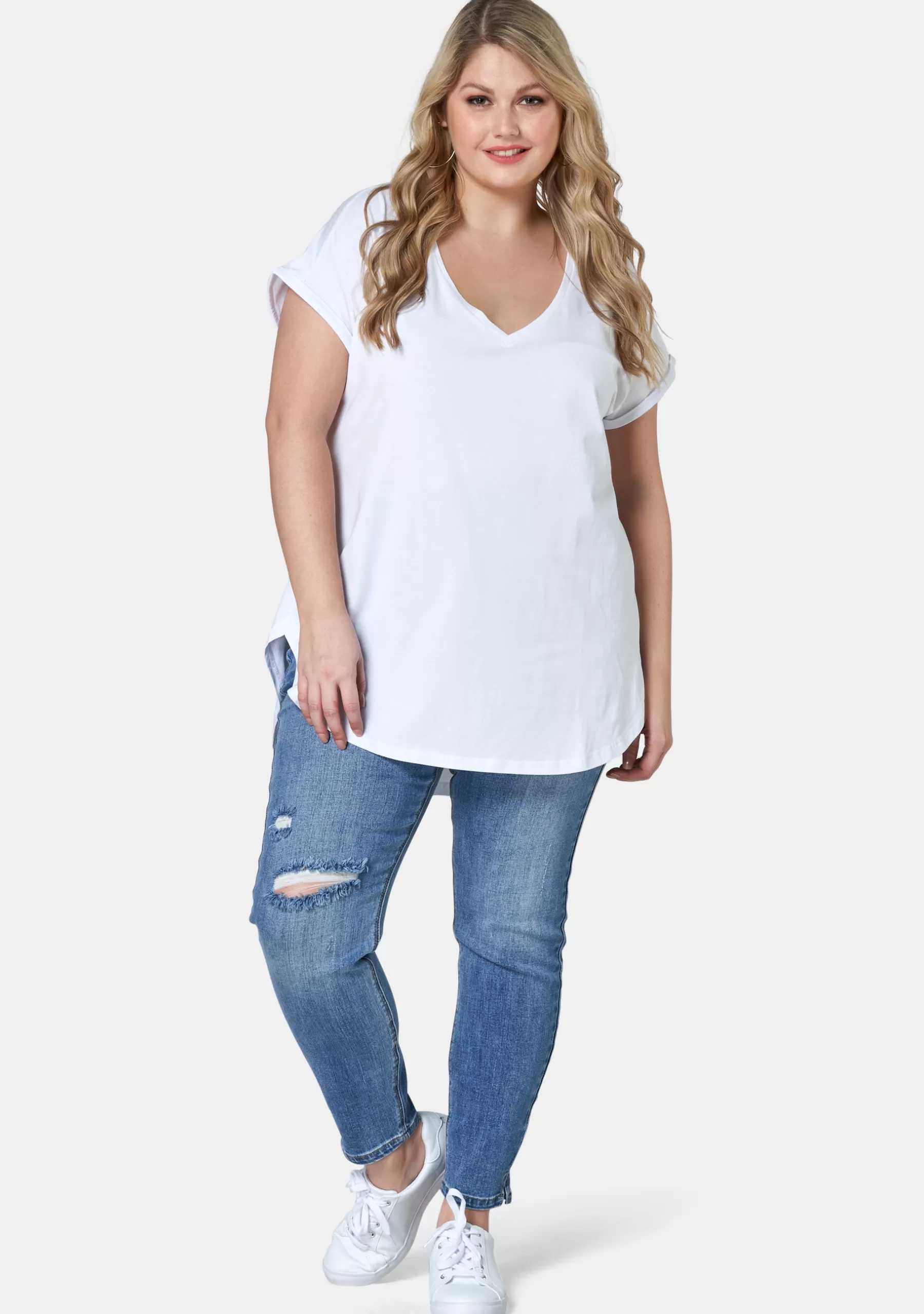 Curve Project T-Shirts>Jacinta Longline V Neck Tee