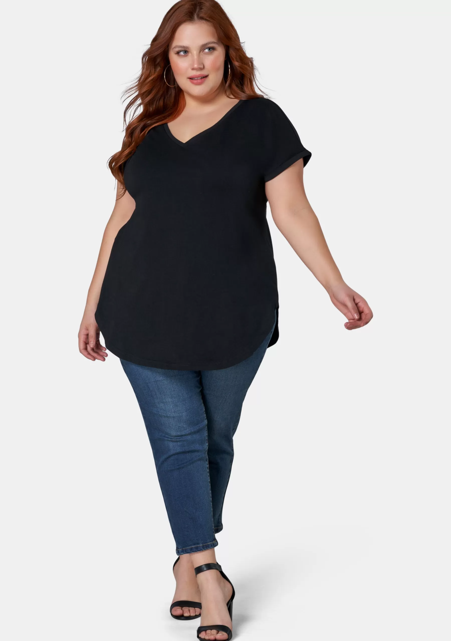 Curve Project T-Shirts>Jacinta Longline V Neck Tee