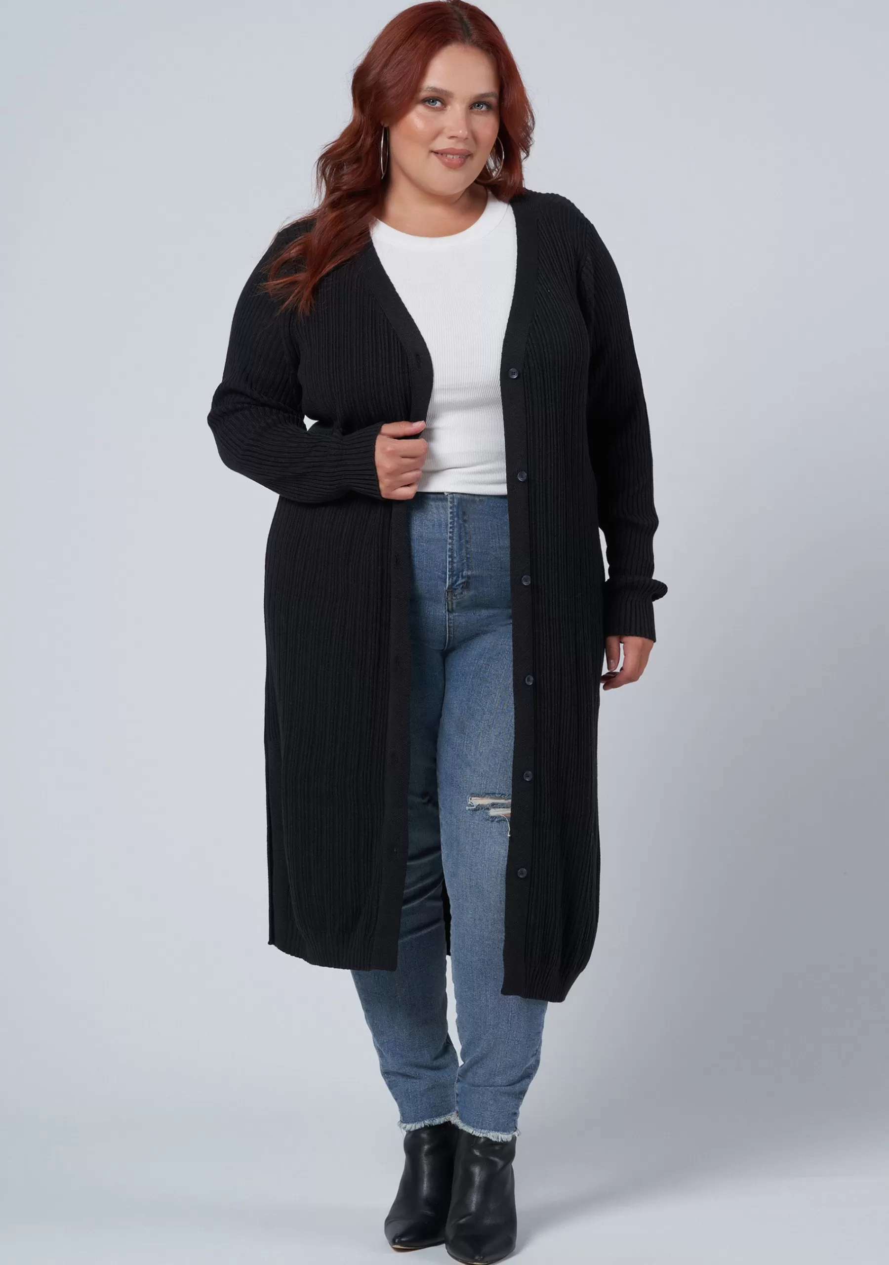 Curve Project Cardigans>Lexi Longline Rib Cardigan