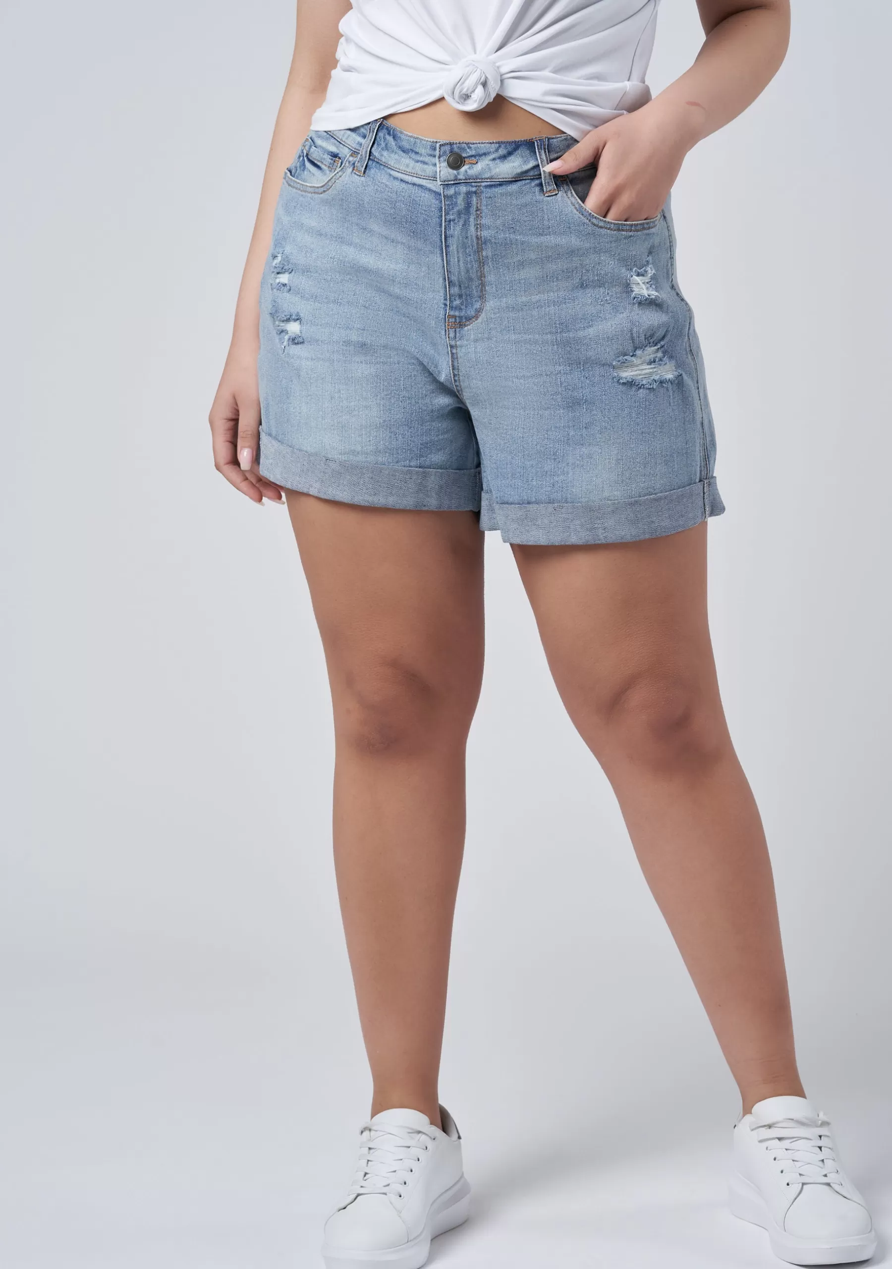 Curve Project Denim | Shorts>Loreli Distressed Denim Shorts