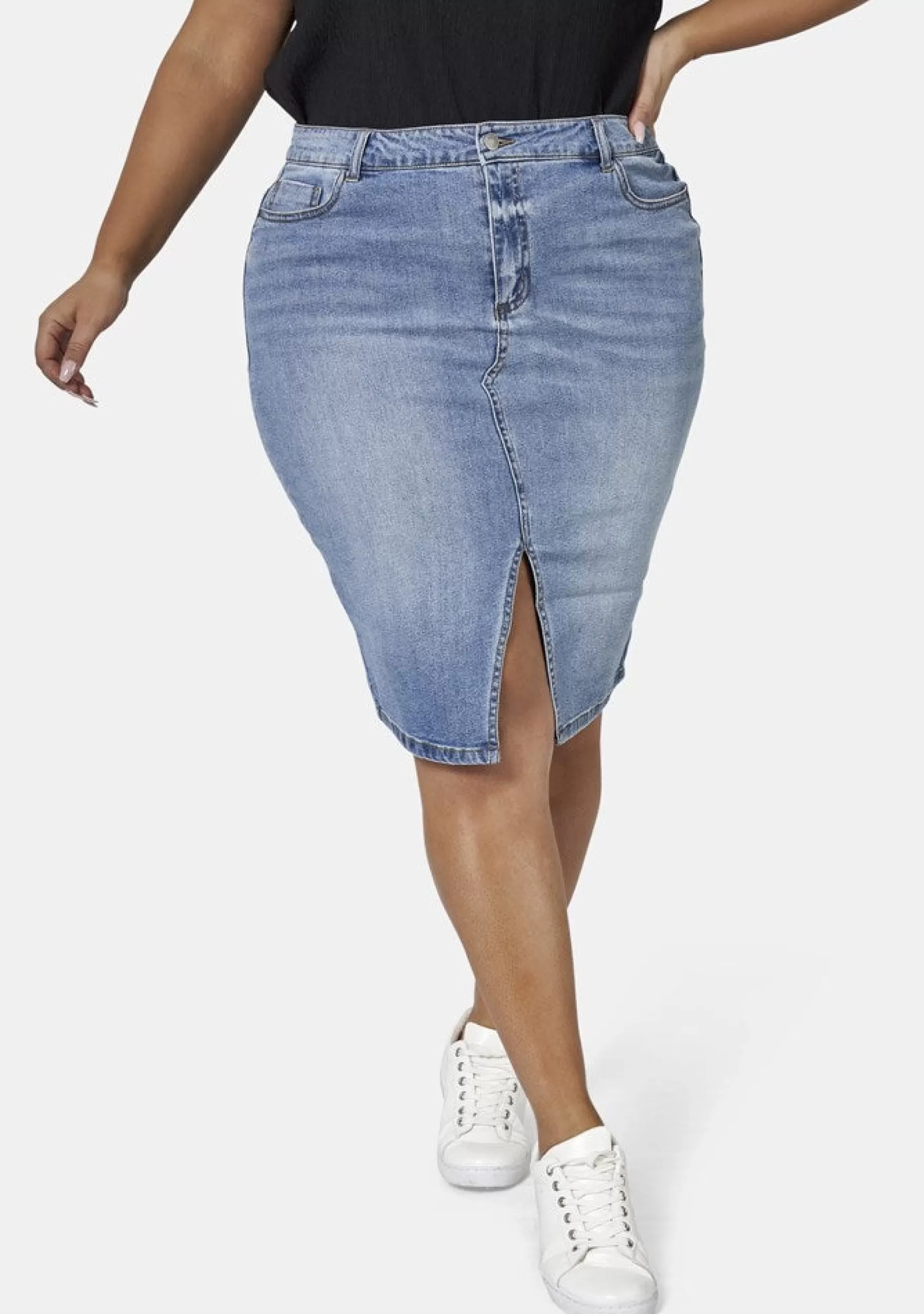 Curve Project Denim | Midi Skirts>Two Men Down Denim Skirt